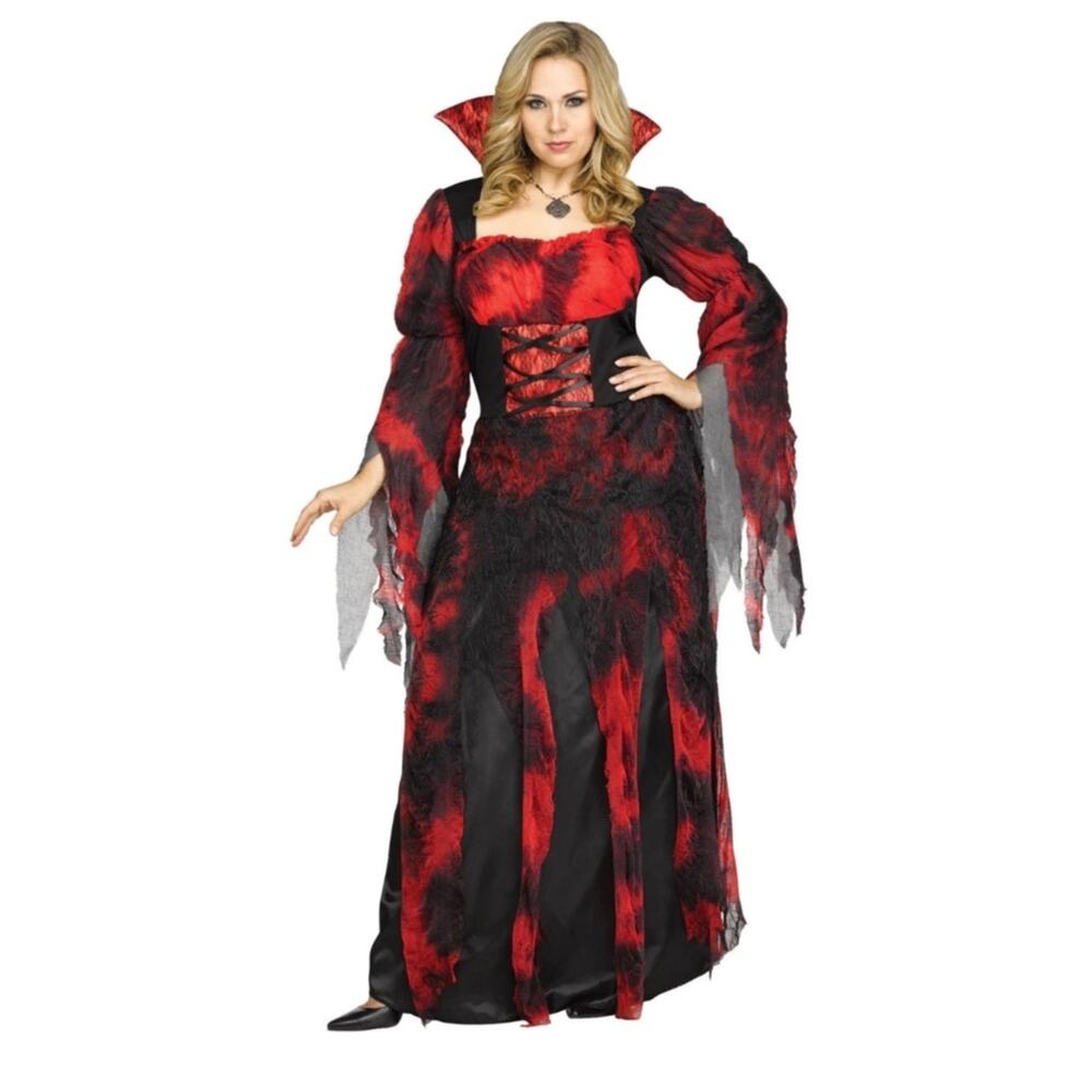 Vampire Costume Black Red Dress Halloween Adult Gothic (S-M) - Fair Condition